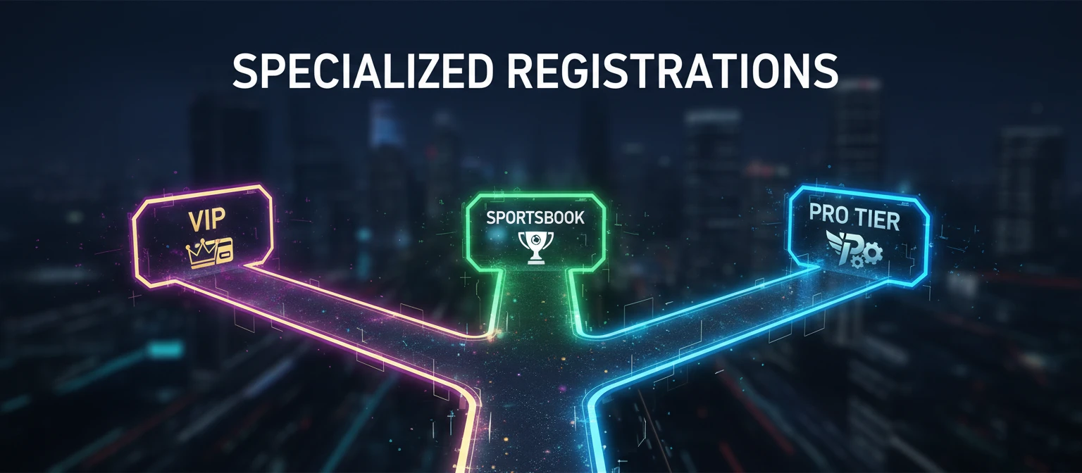 VIP, Bet and Pro registration paths on TAYA365